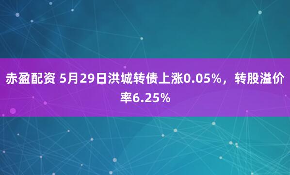 赤盈配资 5月29日洪城转债上涨0.05%，转股溢价率6.25%